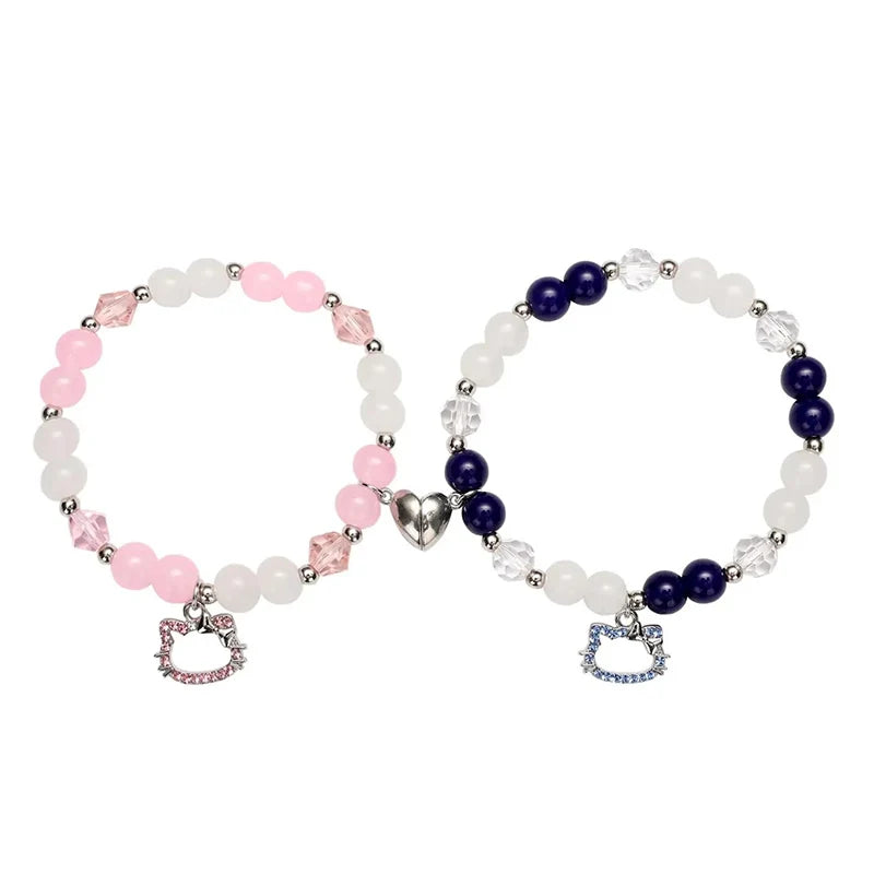 2-Piece Spider Cat Beaded Bracelet Set - Cat Eye Heart Friendship Bracelets with Colorful Beads for Best Friends