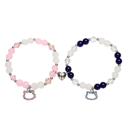 2-Piece Spider Cat Beaded Bracelet Set - Cat Eye Heart Friendship Bracelets with Colorful Beads for Best Friends
