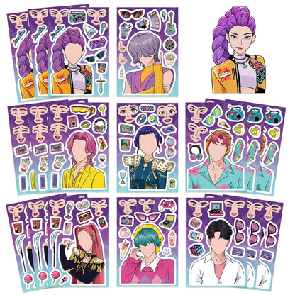 8/16/24PCS Cartoon K-POP Toy Puzzle Stickers — DIY Face Stickers, Handicraft & Stationery Waterproof Stickers