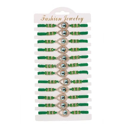 12pcs Mexican Saint Jude Bracelets – Handmade San Judas Tadeo Catholic Green String Rosary Bracelets Religious Gift Set