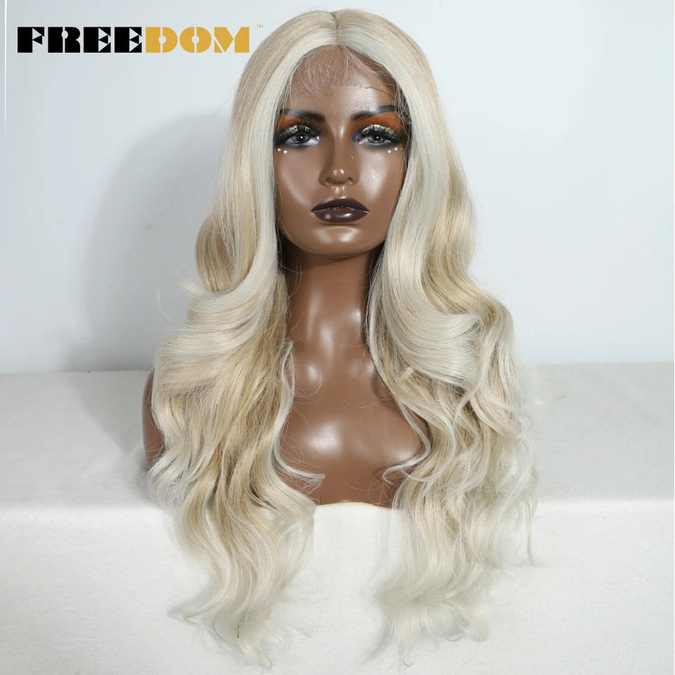 FREEDOM 26-Inch Synthetic Lace Front Wig for Women — Honey Brown Body Wave with Ombre Blonde Highlights, Cosplay & Fashion Wig