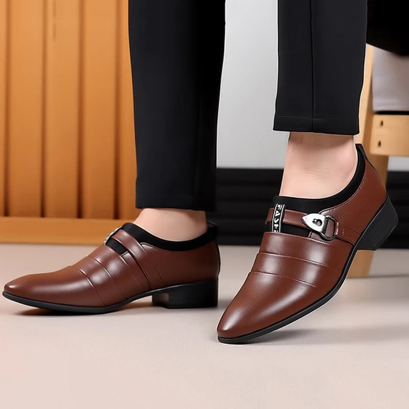 Men's Classic Leather Slip-On Shoes - Pointed Toe Oxfords for Business, Office & Weddings