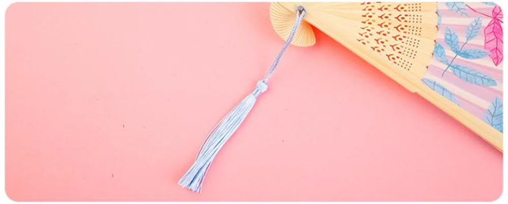 Bamboo Folding Fan with Silk — Chinese & Japanese Style Handheld Fan, Antique Art Craft for Summer Dance, Home Decor & Party