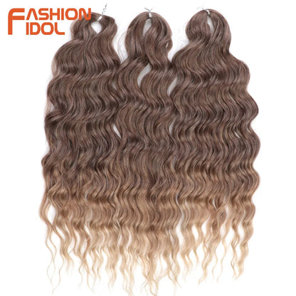 FASHION IDOL 24" Deep Wave Crochet Hair - 3-Piece Synthetic Water Wave Braiding Extensions, Ombre Rainbow Twist Hair