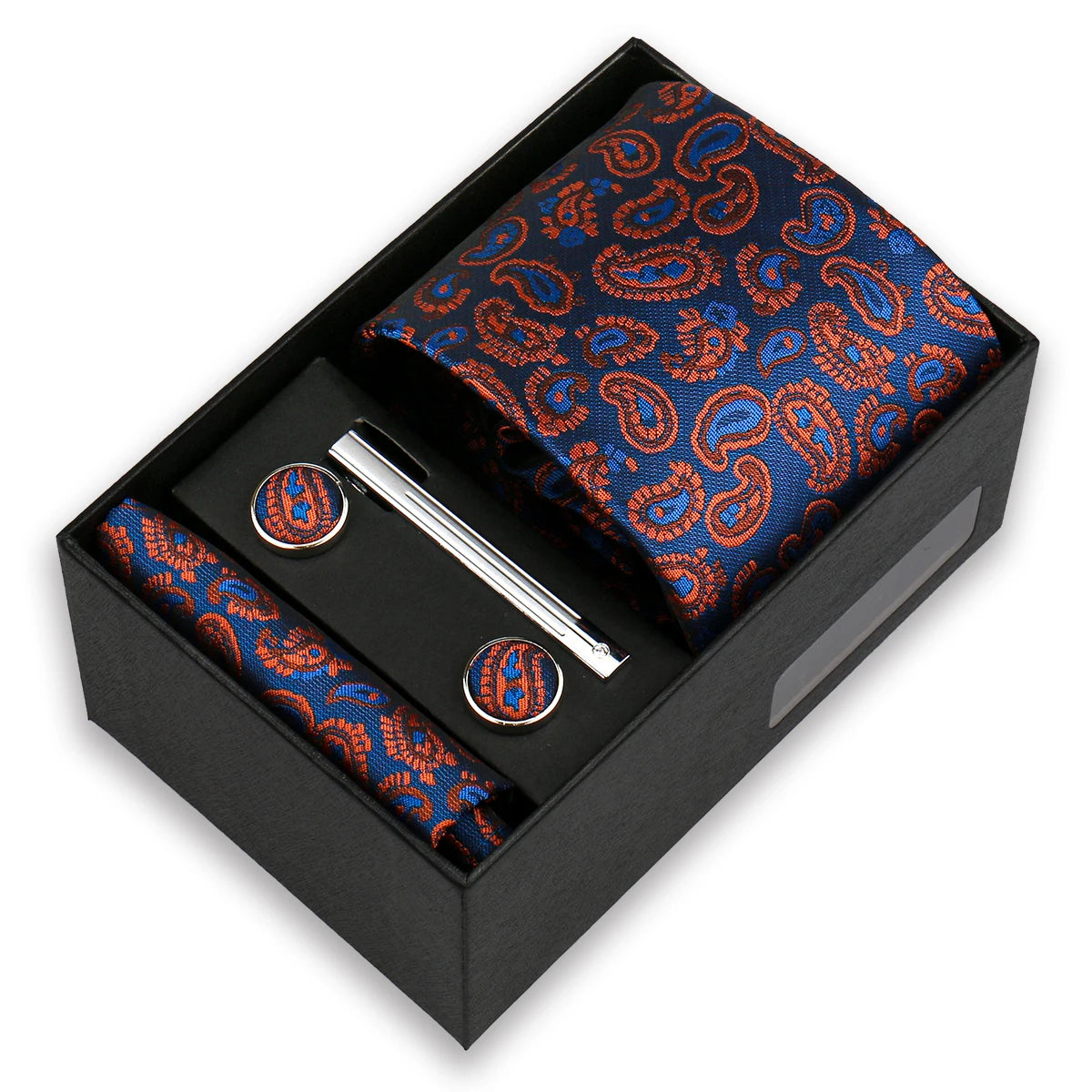 Men's Tie & Cufflink Gift Set - 8cm Necktie Handkerchief Clip Box for Formal Business Suits