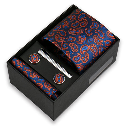 Men’s Fashion Tie Set Gift Box - 8cm Necktie with Handkerchief Cufflinks & Clip for Formal Business Suit Accessories