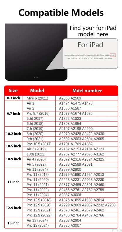 Magnetic Removable Case for iPad Air & Pro (11", 12.9", 9.7", 10.2") – Compatible with iPad 6th-10th Gen