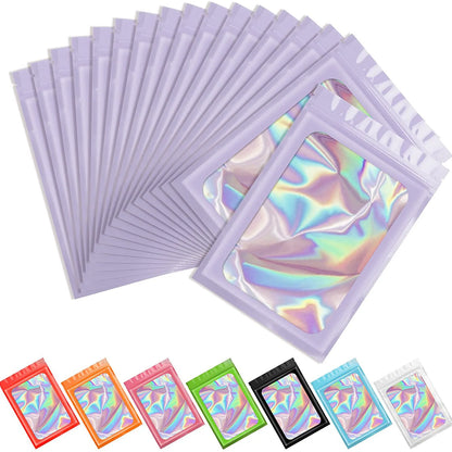 50pcs Mylar Bags – Laser Color Plastic Mini Pouches | Resealable ZipLock and Smell Proof for Coffee, Herbs, and Powder