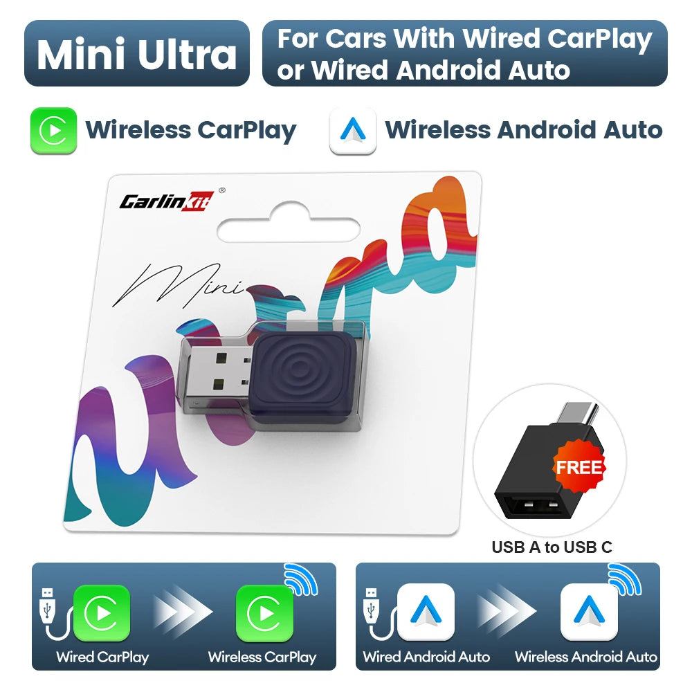CarlinKit Mini 5 SE Wireless CarPlay Adapter – Fast 5.8GHz WiFi & Bluetooth for iPhone, Spotify, Waze, Split Screen