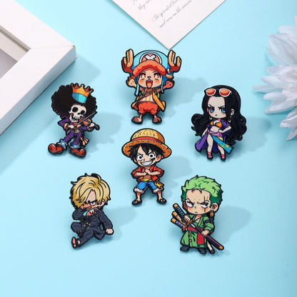 6PCS One Piece Anime Enamel Brooch Set - Luffy, Zoro, Sanji and Brook Chibi Character Pins for Fans and Gifts