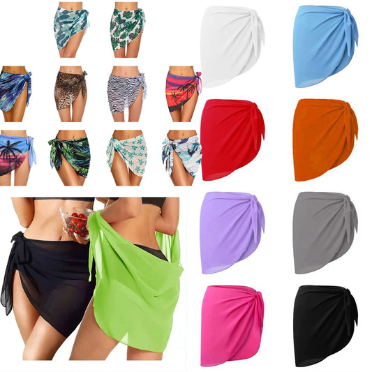 Summer Chiffon Sarong Skirt – Women’s Sheer Short Swimsuit Cover Up Beach Bikini Wrap Scarf