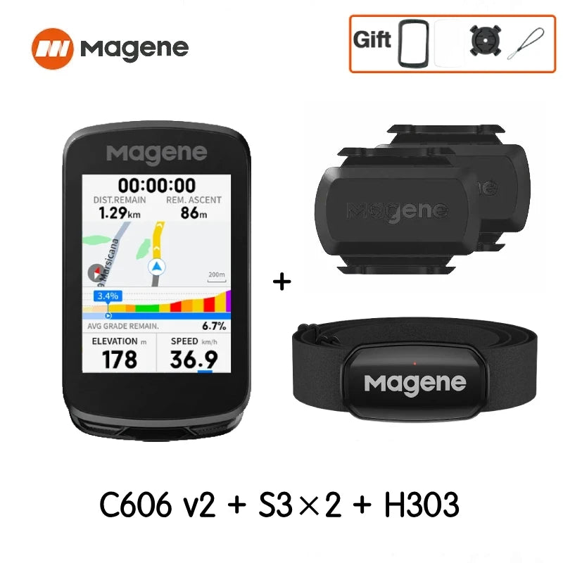 Magene C606V2 GPS Bike Computer – Touchscreen Cycling Speedometer with WiFi, Bluetooth, ANT+, Navigation, Climb & Odometer Functions