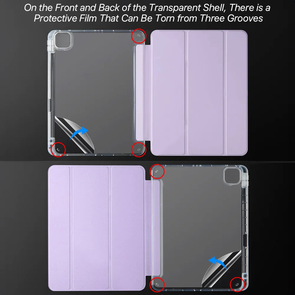 Transparent iPad Case - Protective Cover with Pencil Holder for iPad 7th–9th Gen, 10.2-Inch, Air 4/5, 10.9-Inch & Pro 12.9-Inch