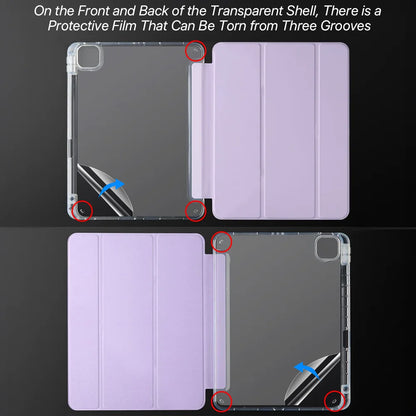 Transparent iPad Case - Protective Cover with Pencil Holder for iPad 7th–9th Gen, 10.2-Inch, Air 4/5, 10.9-Inch & Pro 12.9-Inch