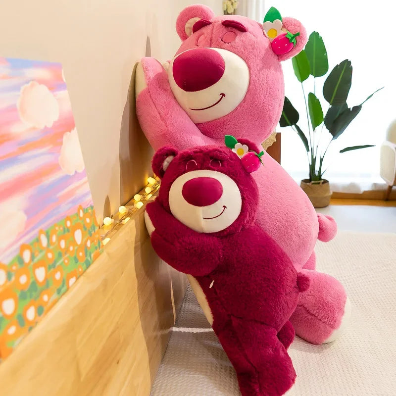 New Disney Kawaii Toy Story Lotso Bear Plush Pillow – Strawberry Sofa Stuffed Toy for Kids & Birthday Gift