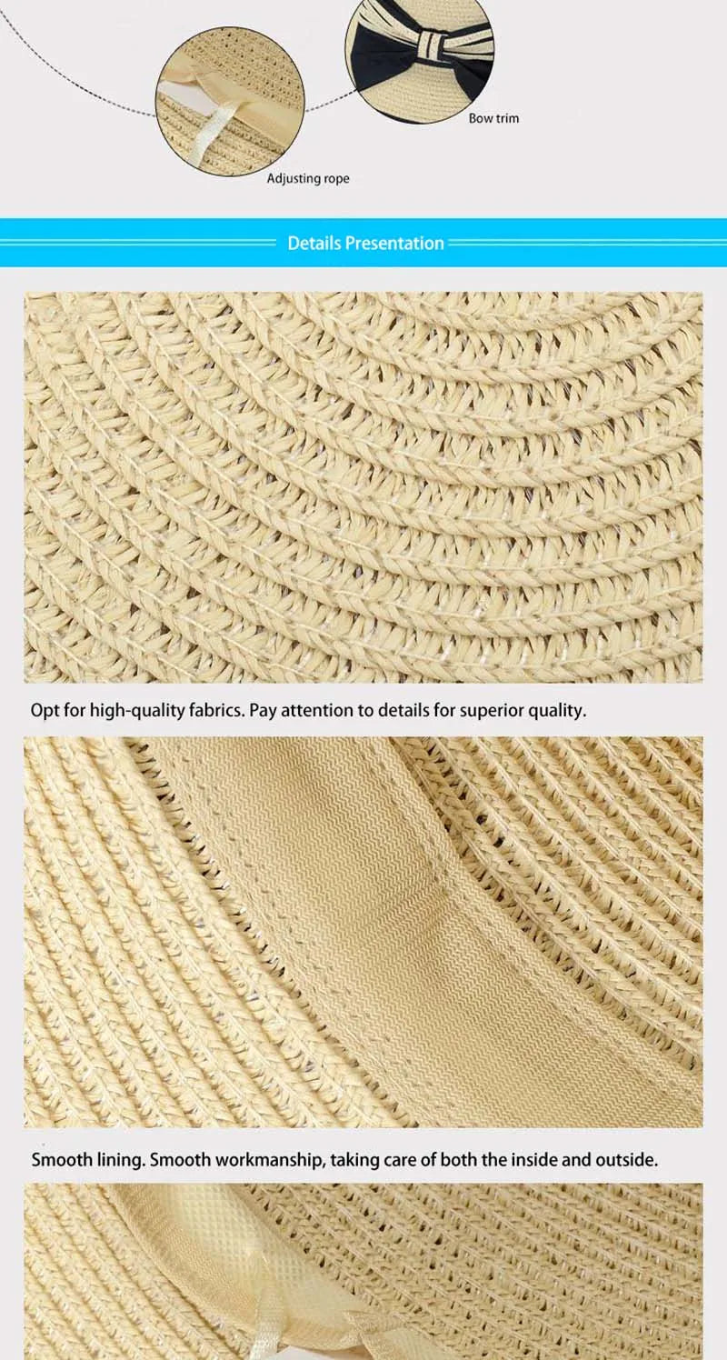 Muchique Women’s Summer Boater Hat – Wide Brim Straw Beach & Travel Hat with Casual Bow
