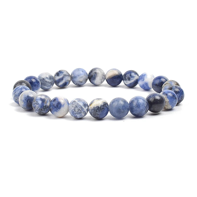 Natural Stone Bead Bracelet - Amethyst Crystal Quartz Aquamarine Jade Agate Elastic Bangle Jewelry for Women & Men