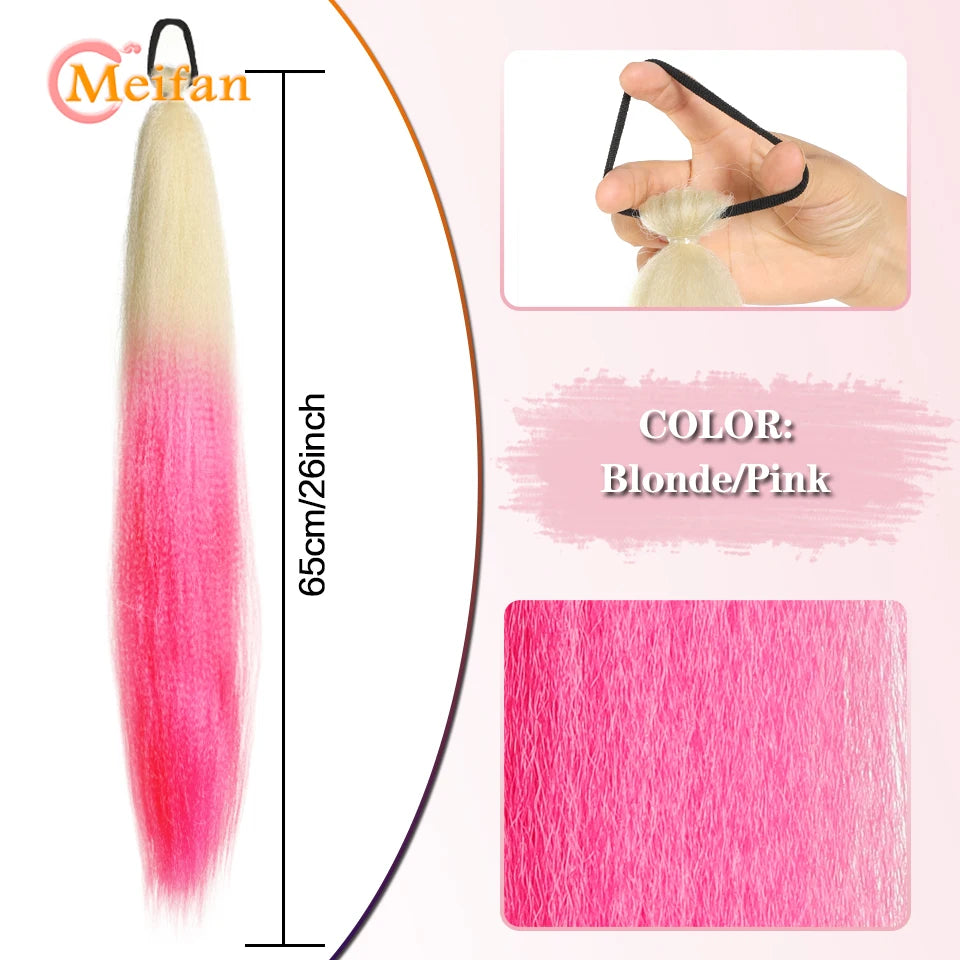 MEIFAN Synthetic Color Braid Ponytail Extension – Red, Green, Blue, Pink, Straight Hair Wrap Around with Elastic Tie