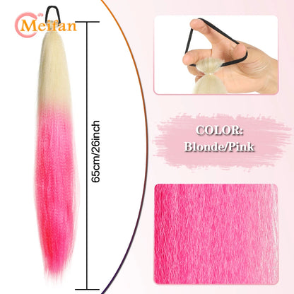 MEIFAN Synthetic Color Braid Ponytail Extension – Red, Green, Blue, Pink, Straight Hair Wrap Around with Elastic Tie