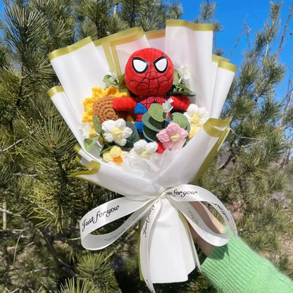 Spider-Man Superhero Plush Doll – Handmade Stuffed Bouquet Gift for Boys Birthday Christmas Graduation