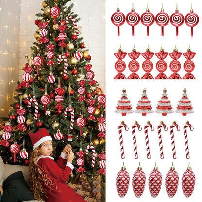 Christmas Candy Decorations – Red & Gold Candy Canes and Pine Cones for Xmas Tree and Home Decor 2025