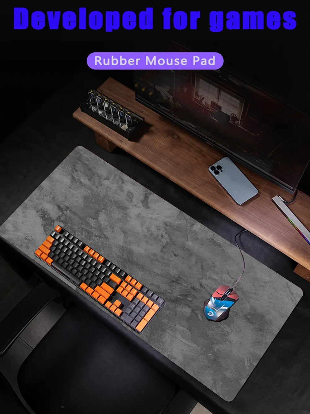 Large 900x400mm XXL Overlock Desk Mat – Grey Gaming Mouse Pad & Keyboard Mat for Desktop Accessories