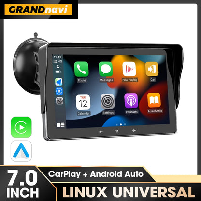 Grandnavi 7-Inch Universal Car Multimedia Touch Screen – Wireless CarPlay & Android Auto Video Player for Vehicles