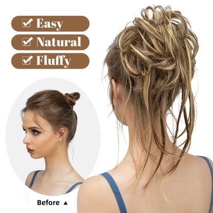 Synthetic Elastic Messy Bun Hairpiece – Curly Scrunchie Chignon, Black, Blonde, Brown Updo Donut for Women, Natural Fake Hair