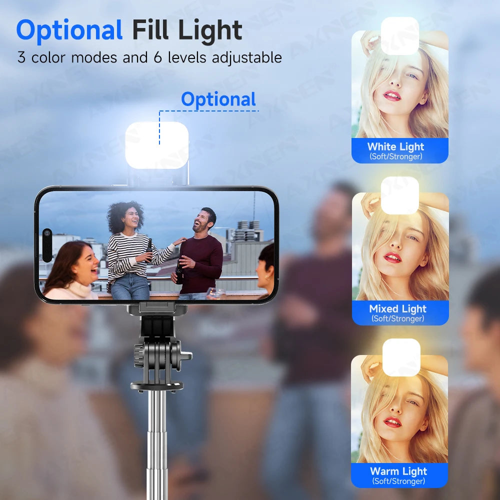 Bluetooth Selfie Stick Tripod with Wireless Remote and Phone Holder – Adjustable Desktop Stand for iPhone & Android, Optional Fill Light