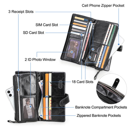 CONTACT'S Genuine Leather Men’s Long Wallet – Phone Bag with Zipper Coin Pocket, Clutch Purse & Small Wallet