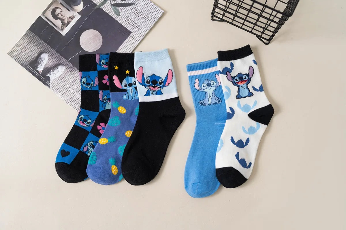 Disney Kawaii Stitch Cotton Socks - Medium Length Combed Cotton Socks, Perfect Birthday Gift for Girls & Boys