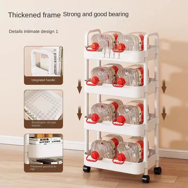 Multi-Layer Trolley Rack: Mobile Storage for Kitchen, Bedroom, Bathroom - Ideal for Baby Snacks and Bathroom Storage