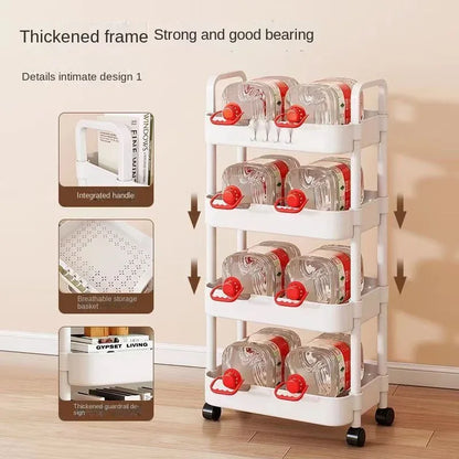 Multi-Layer Trolley Rack: Mobile Storage for Kitchen, Bedroom, Bathroom - Ideal for Baby Snacks and Bathroom Storage