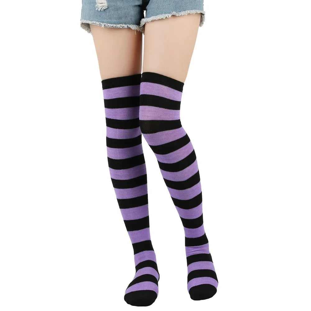 Stylish Knee-Length JK Striped Socks for Women & Girls – Multi-Color Cute Thigh-High Socks   1/2