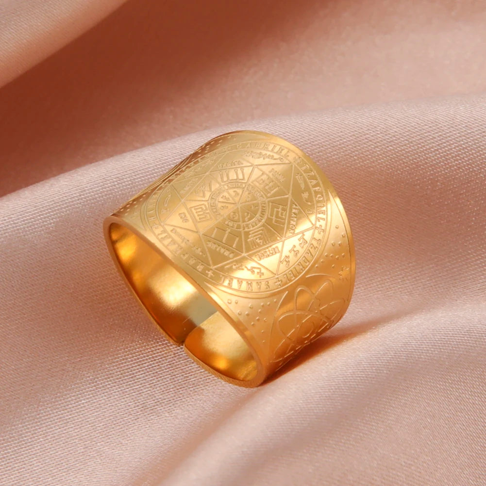 Dawapara 7 Archangels Protection Ring – Metatron Cube, Lilith Symbol, King Solomon Secrets Vintage Amulet Jewelry