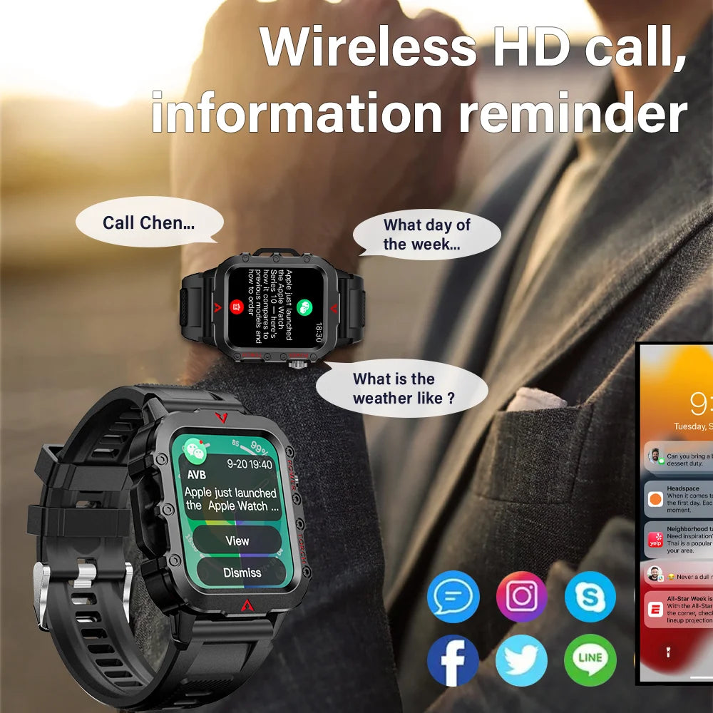 LAXASFIT Men’s Smart Watch – LED Flashlight, Outdoor Sports, Health Monitoring Wristwatch