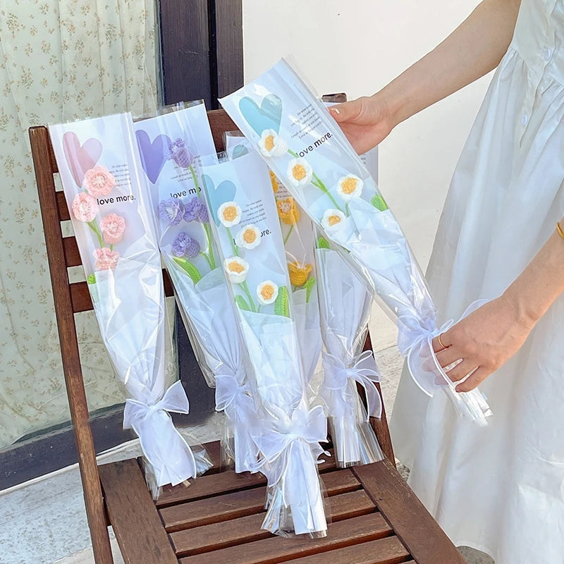 5/10PCS Transparent Flower Wrapping Bags – Gift Packaging with Handle for Weddings, Birthdays, Candy & Flower Box Decor