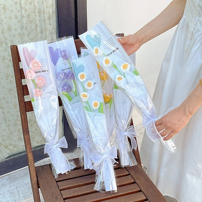 5/10PCS Transparent Flower Wrapping Bags – Gift Packaging with Handle for Weddings, Birthdays, Candy & Flower Box Decor