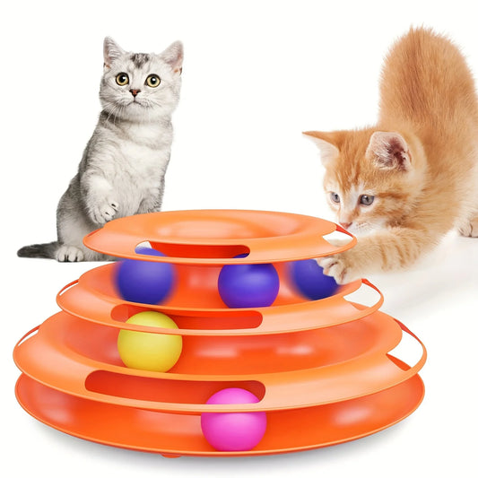 3-Layer Interactive Cat Toy Tower with Colorful Balls – Mental & Physical Exercise Puzzle Game for Active Cats