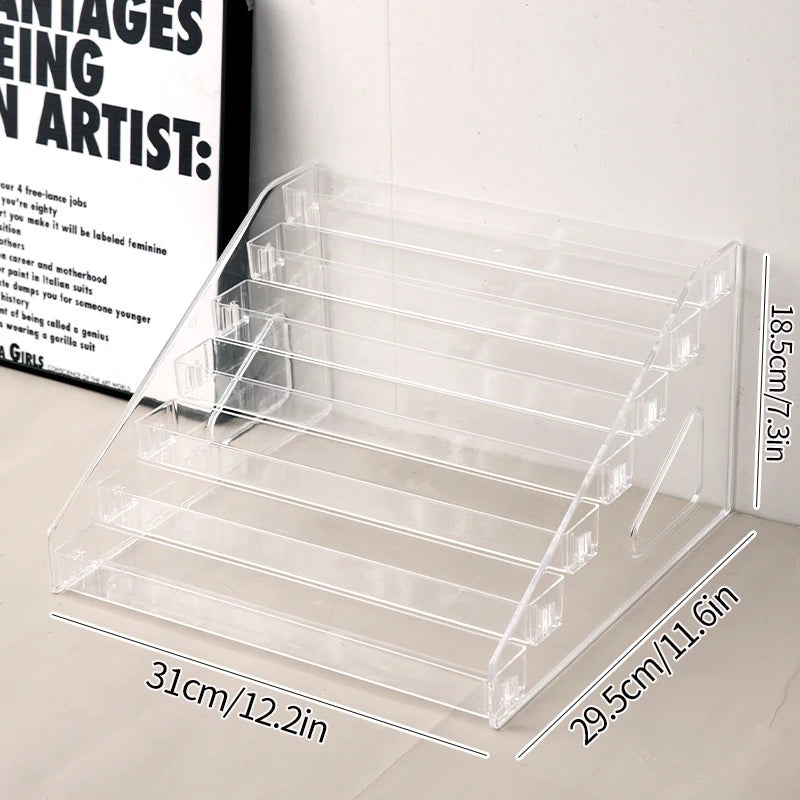 Transparent Display Stand and Storage Rack | Cosmetic Organizer Tray for Nail Polish, Toys, and Stepped Lipstick | Desk Storage