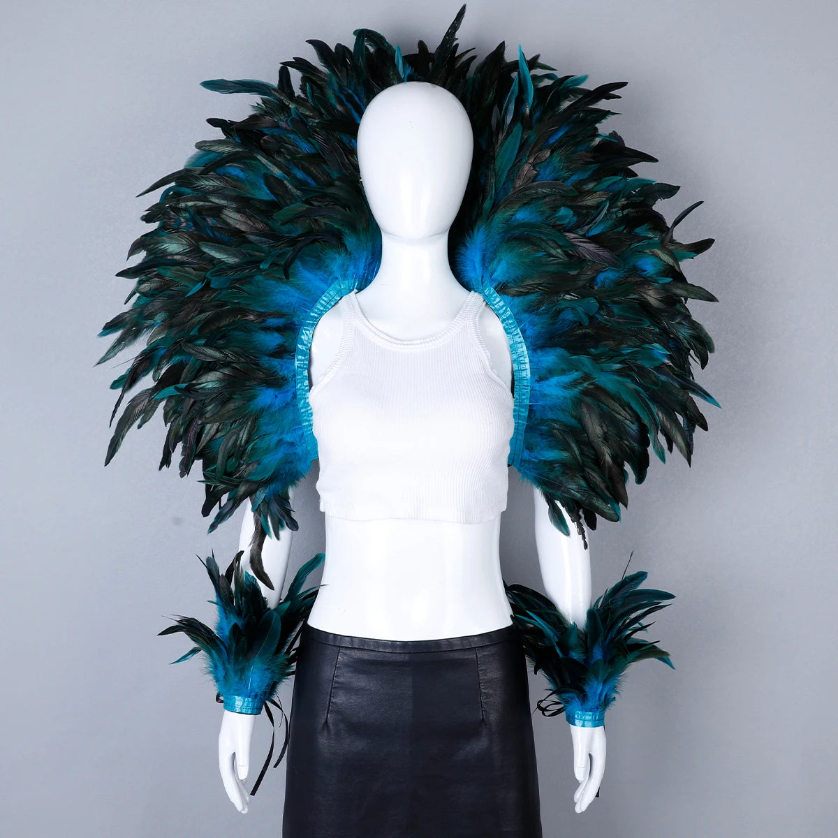 Women’s 2-Piece Feather Shawl Set - Elegant Punk-Style Cosplay Accessories for Halloween, Masquerade Balls, Parties, and Carnivals