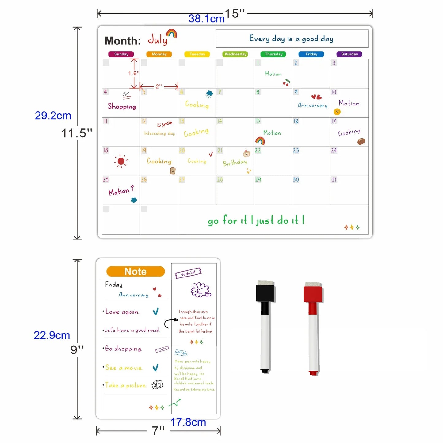 Magnetic Fridge Calendar — Monthly & Weekly Planner Whiteboard with Pen, Dry Erase Message & Sticker Board