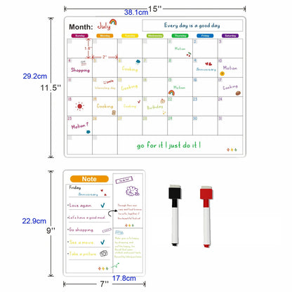 Magnetic Fridge Calendar — Monthly & Weekly Planner Whiteboard with Pen, Dry Erase Message & Sticker Board