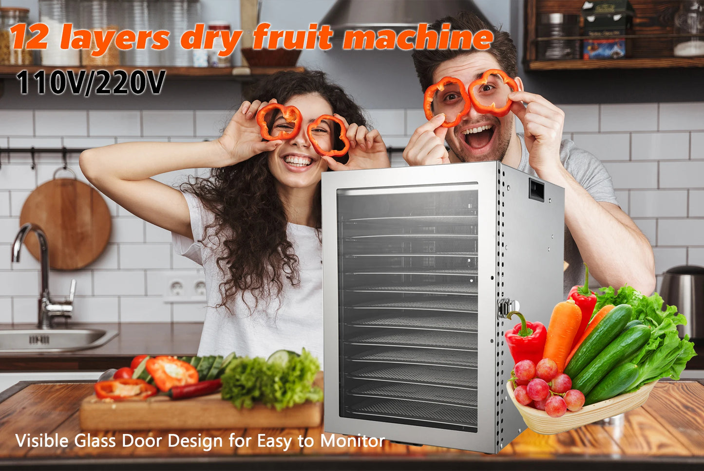 220V/110V Commercial Food Dehydrator – Stainless Steel Fruit & Vegetable Dryer for Snacks