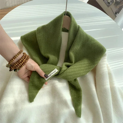 Women’s Wool Triangle Scarf – British Korean Knitted Headscarf & Warm Multi-Functional Wrap