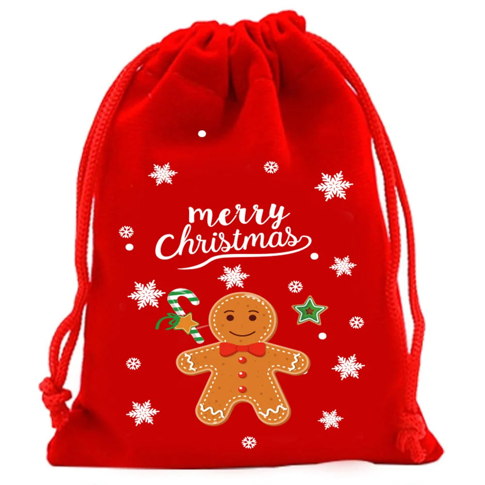 2025 Christmas Velvet Drawstring Bags – Red & Green Candy, Gift, Party, and Biscuit Storage Pouches