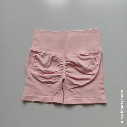 Summer High Waisted Yoga Shorts - Seamless Tummy Control Fitness Running Shorts with Solid Color Stretch Leggings Style