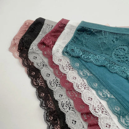 5-Pack Women’s Low Rise Lace Panties — Sexy Cotton Lingerie Briefs