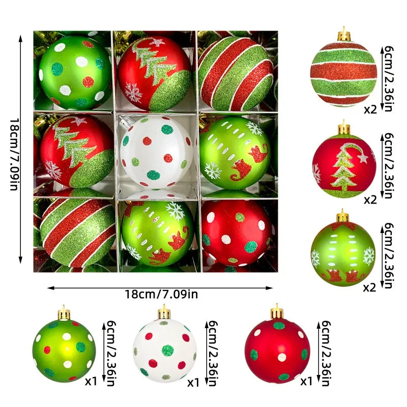34/12/9PCS Grinch Christmas Ball Ornament Set – Green Monster Xmas Tree Decorations for Holiday Home Decor