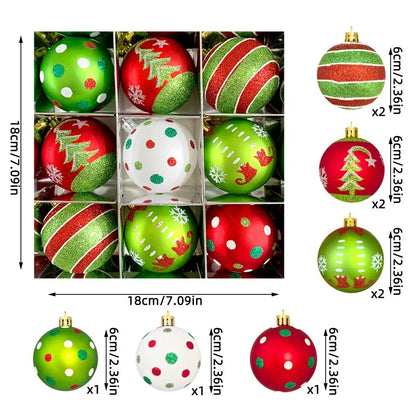 34/12/9PCS Grinch Christmas Ball Ornament Set – Green Monster Xmas Tree Decorations for Holiday Home Decor